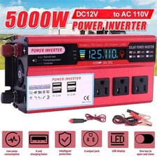 5000W Car Power Inverter DC 12V To AC 110V Pure Sine Wave Solar 4 USB Converter