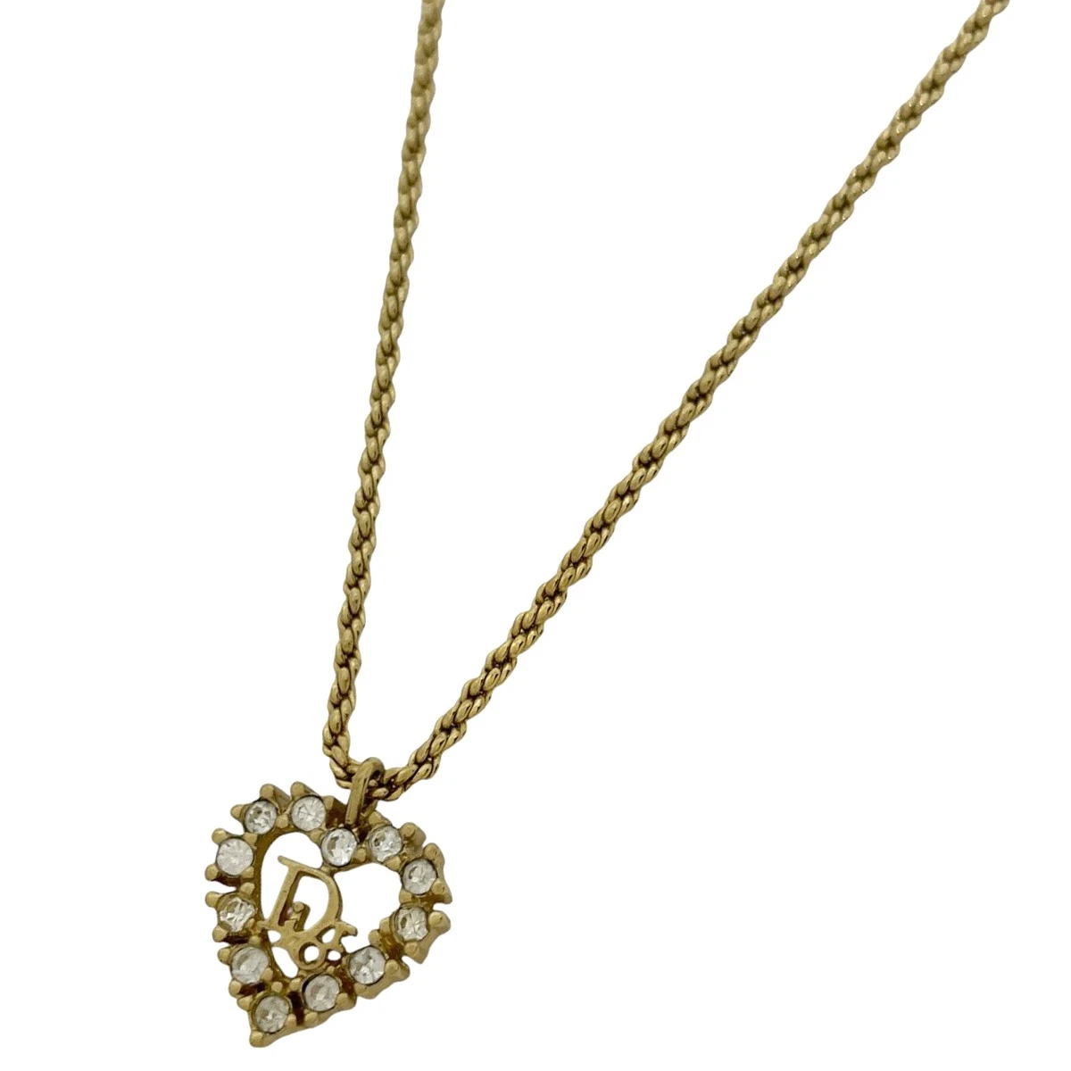 Collana Christian Dior Logo Strass Motivo Cuore Collana Placcato Oro Gol...