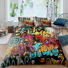 Hippie Comforter Set Boys Teens Hip Hop Street Culture Bedding Set Youth Wall...