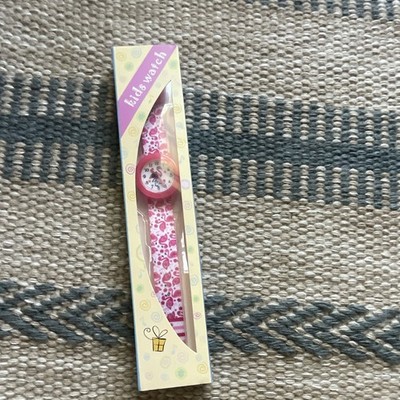 Kids Pink Analog Wristwatch Animal Print Floral Fabric Strap Cartoon Theme