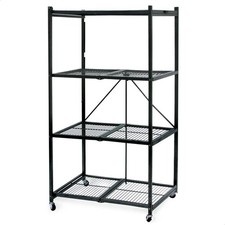 Gray 4-Tier Multi Purpose Steel Folding Storage Rack with Wheels 20.9 in.x35.8 i