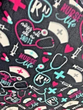NURSES LIFE PRINT FLEECE FABRIC by the Yard NO SEW or SEW Crafts Medical Gifts