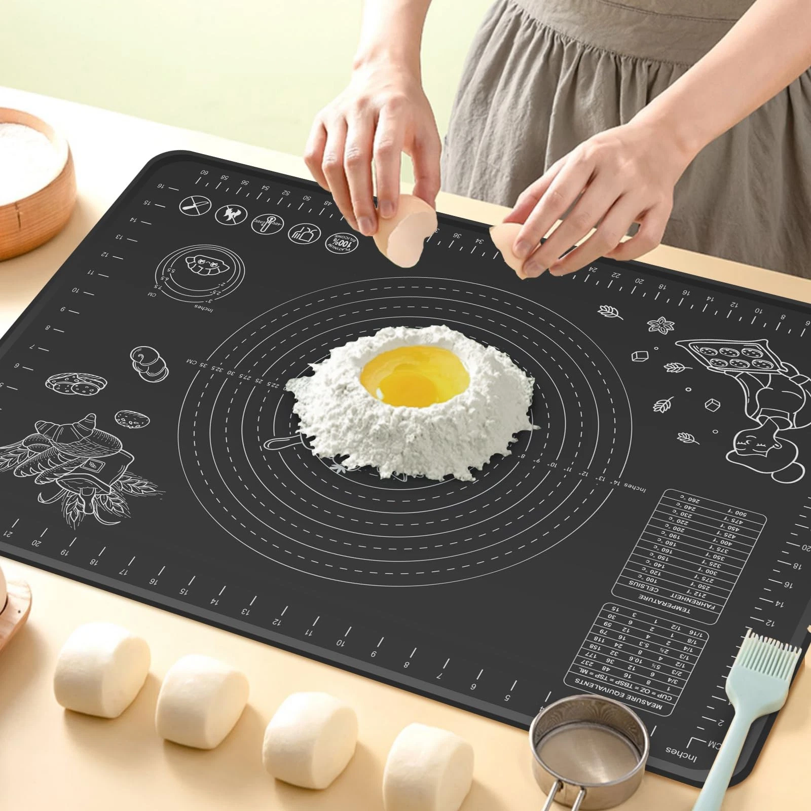 Silicone Baking Mat 32" x 24" Extra Thickness Dough Rolling Mat with Measurem...