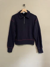 J W Anderson Uniqlo Sweater Navy 1/4 Zip Red Trim Cotton Cropped S