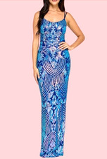Emerald Sundae Juniors' Sequined Side-Slit Gown Sz: M - Royal Aqua RETAIL: $119