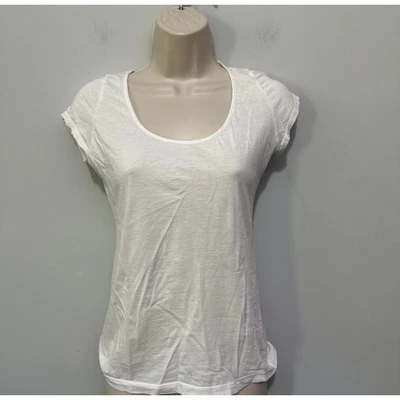 Morgane Le Fay Top Medium White Cotton Tee Scoop Neck Minimalist Quiet Luxury - Image 1 of 4