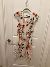 Tommy Hilfiger Spring Easter Ruffle Sleeveless Dress White Red Peach Floral 10