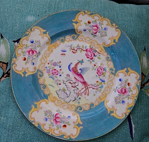 1 Antique Porcelain Plate Cockatrice On Turquoise Mustard Trim, MINTON, England - Picture 10 of 20