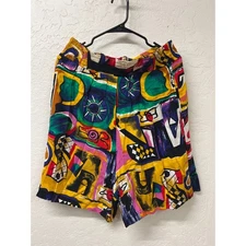 Gitano Abstract Print Rayon Shorts Size Medium Elastic Waist Colorful Retro