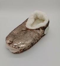 Lady's Women's Rose Gold Reversable Sequin Footsies Slipper Socks UK 3-5.5 6-8