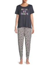 New Secret Treasures Womens Gray Shirt Leopard Jogger Pajama set Size M