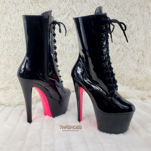 Sky 1020TT Black Patent UV Neon Pink Platform Ankle Boot 7" High Heels Shoes NY - Picture 7 of 12