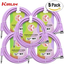 5-PACK Kirlin 10FT 1/4" Straight to Right Angle Guitar Cable Lilac Purple
