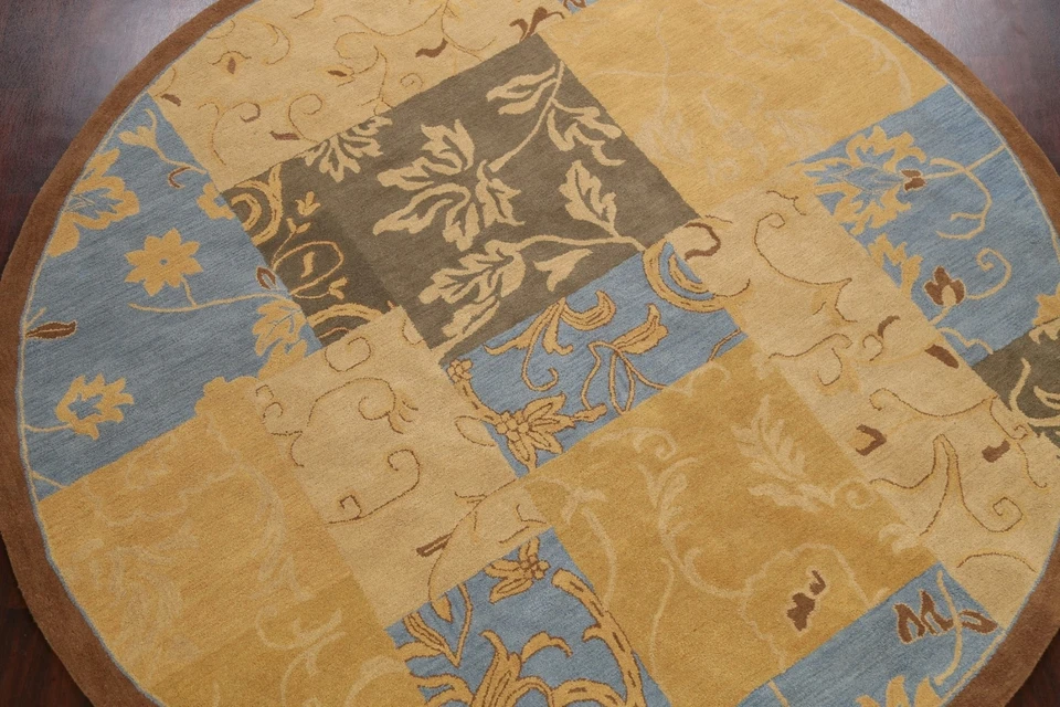 Переходный пэчворк восточный небольшой ковер столовая ручной стегки 10x10 футов круглый - Изображение 3 из 4