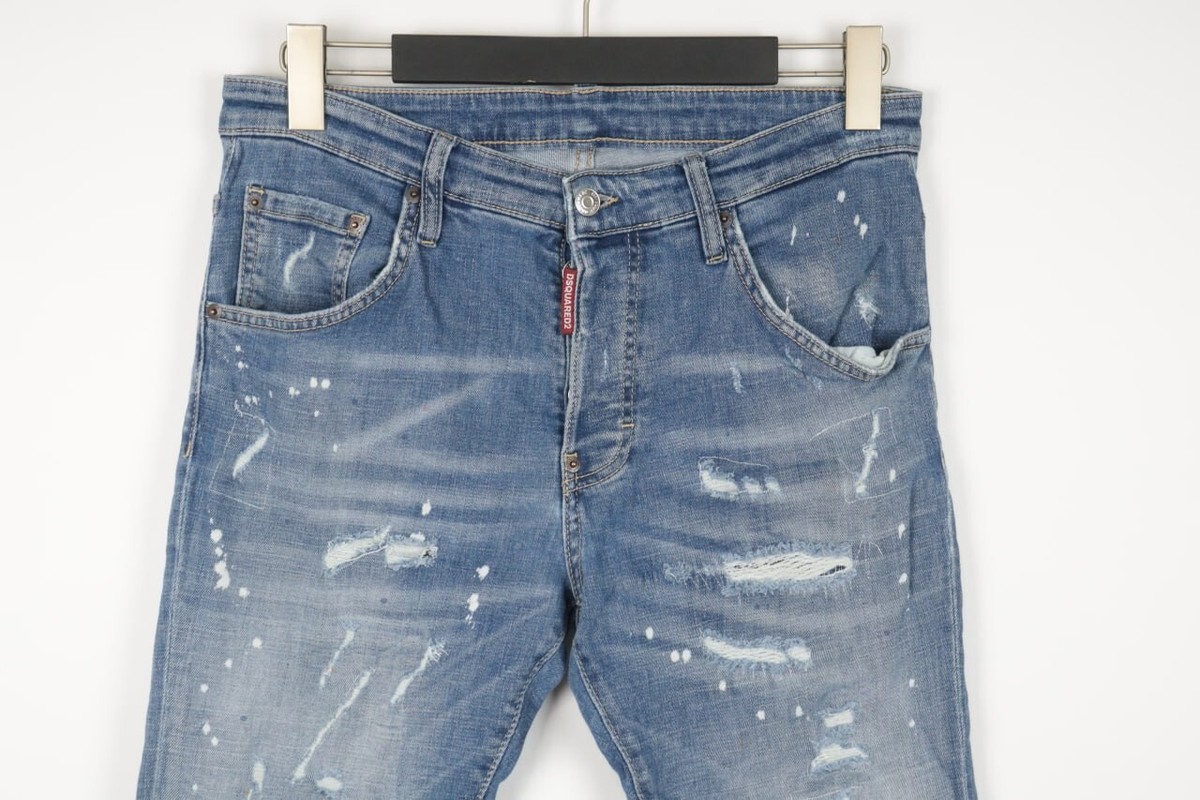 DSQUARED2 TIDY BIKER JEAN Wash Denim Slim Skinny Distressed Jeans