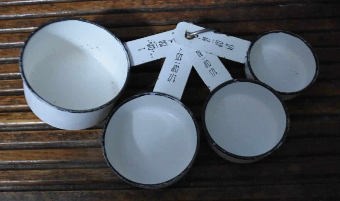 Vintage Farmhouse Decor Gray Rim Enamel Measuring Cups Set of 4