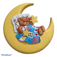 Lucy Riggs Bear Half Moon Bedtime Quilt Star Nursery Decor Wall Plaque Hanging