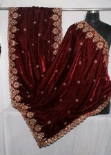 Velvet Maroon Golden Embroidered Dupatta For Women Traditional Indian Girls Wear