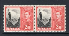 M15409 Malta 1943 SG229a/229a var - 2/6d pair EARLY STATE OF DAMAGED VALUE var