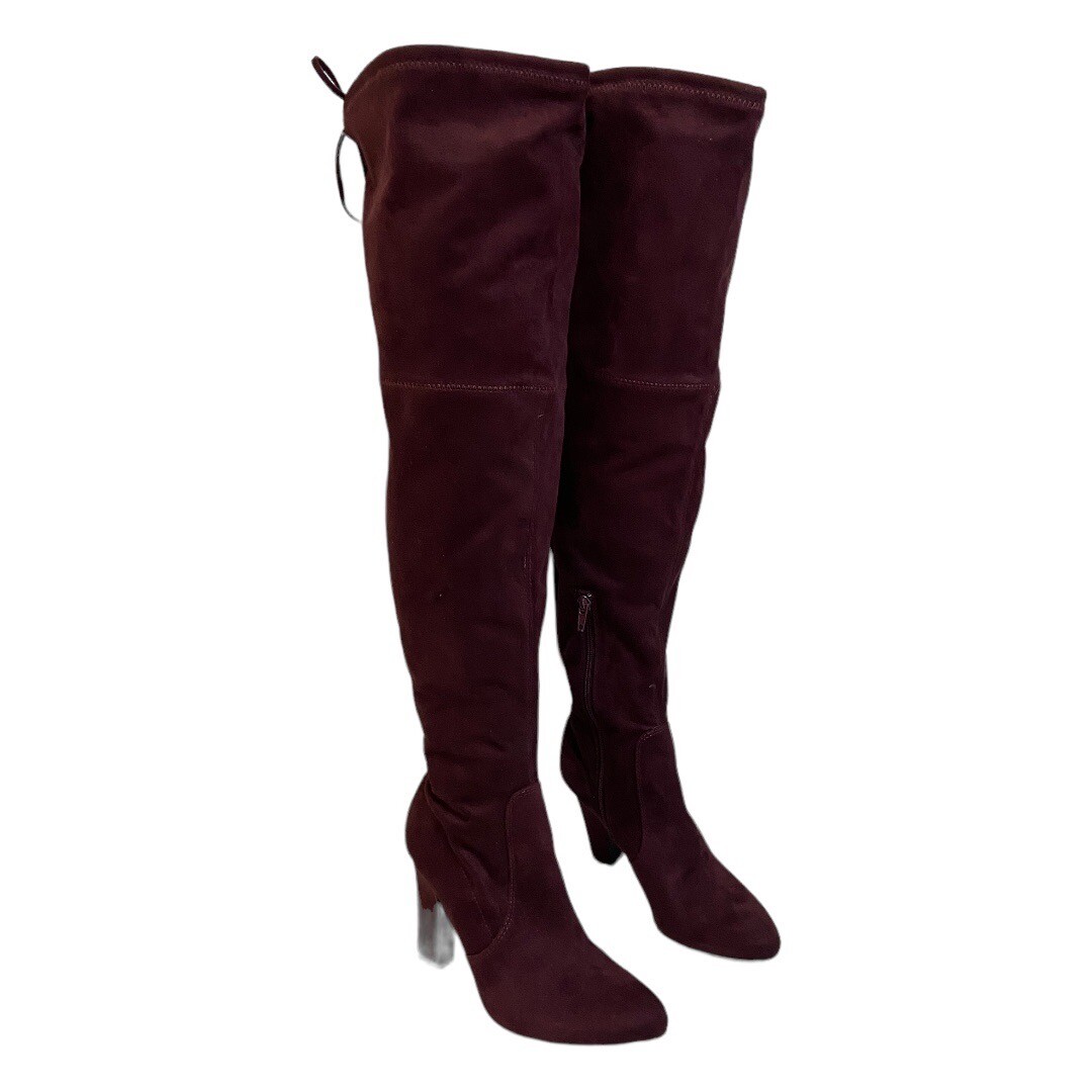 UNISA Boots Womens Tall Over The Knee 4” High Heel Burgundy Suede - Main Image