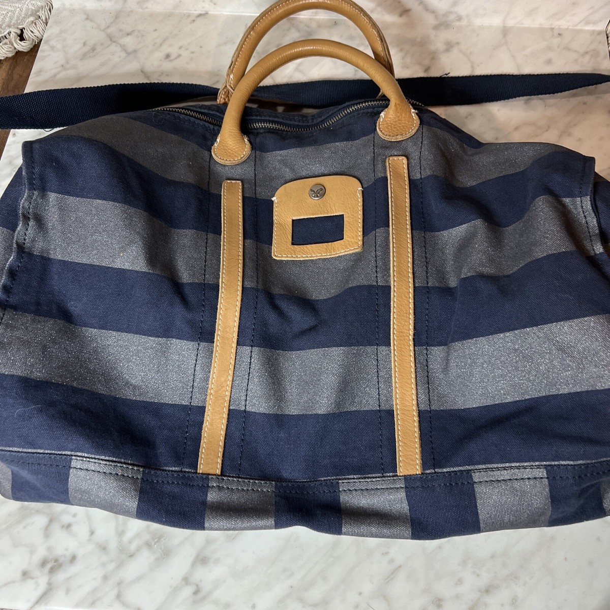 A/E カバン　アメリカンイーグル　ネイビー AMERICAN EAGLE Large Navy Blue & Denim Canvas & Tan Leather