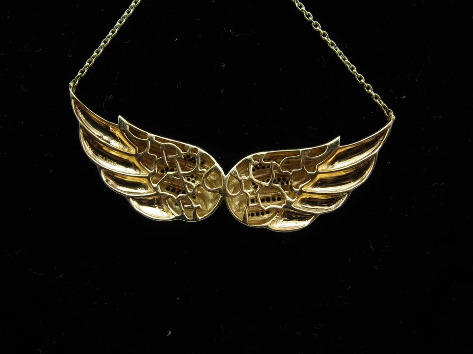 ALAS DE DIAMANTE DE TERCIOPELO AZUL en COLLAR ORO 18" / Plata de Ley 925 NUEVO CON ETIQUETAS EB1 Foto 3 de 4