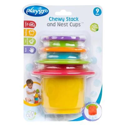 Chewy Stack & Nest Cups Playgro Set of 4 Coloured Tower Floor Bath Fun Age 9m+