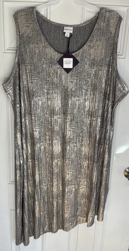 Ava & Viv Sleeveless Mid-Length Golden Metallic Dress, Slant Bottom, Size4X, NWT