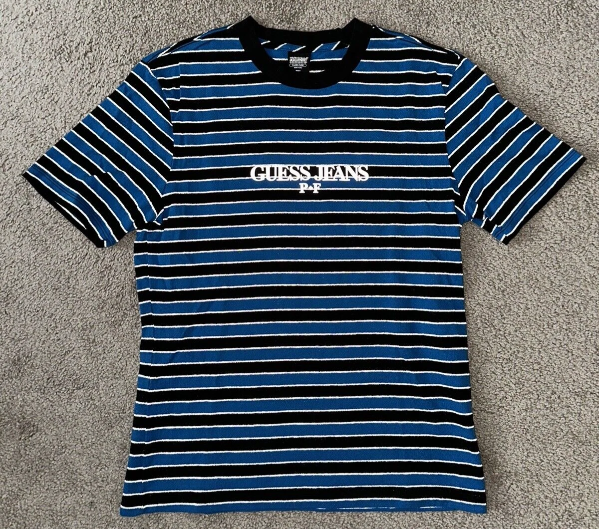 Guess Jeans x Places + Faces Men&#039;s Striped T-Shirt Black Blue 3M - Small | eBay