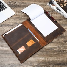 Genuine Leather Notebook Portfolio For iPad Case Travel File Folder Tablet Cover
