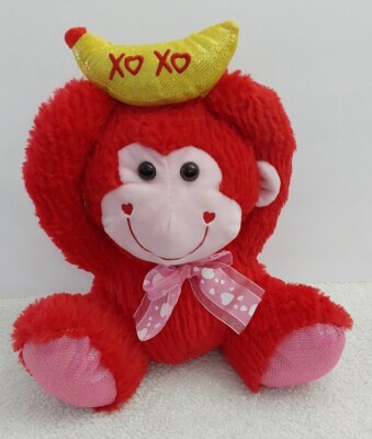 Midwood Red Monkey Gorilla Stuffed Animal Banana XOXO Heart Bow Tie Plush 