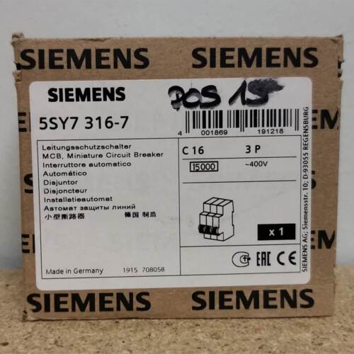 Siemens 5SY7 MCB Leitungsschutzschalter Typ C, 3-polig 16A 400V - Bild 1 von 1