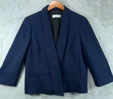 KASPER Womens Large Blazers Suit Jackets Indigo Blue Geometric Open Drape Front