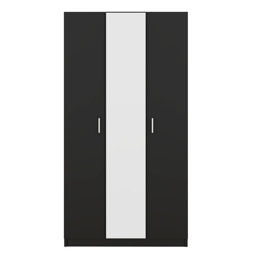 3 Doors Wardrobe w/Mirror, Armoire Closet Storage Cabinet Organizer, Hanging Rod - Picture 4 of 10