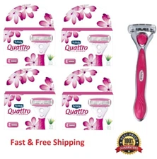 17 Schick Quattro Women Razor Blades Shaver Refill Cartridge Quatro Metal Handle