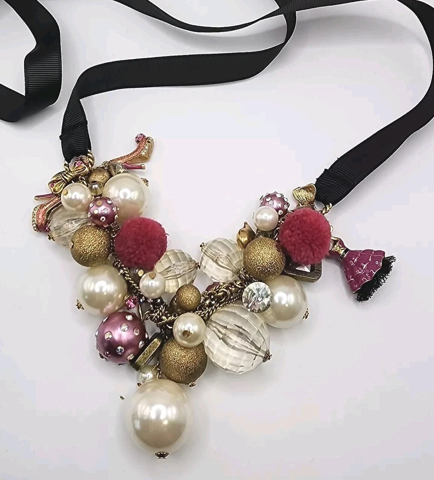 De colección Betsey Johnson Varsity Crush Tono Oro Rosa Dije Cuello Desorden Barbiecore