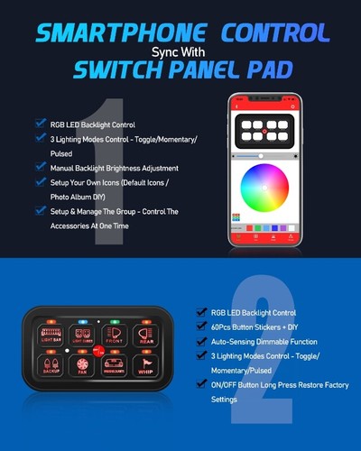 8 Gang RGB Switch Panel Auxiliary Multifunction APP Control Car Boat Marine SUV - Picture 7 of 12