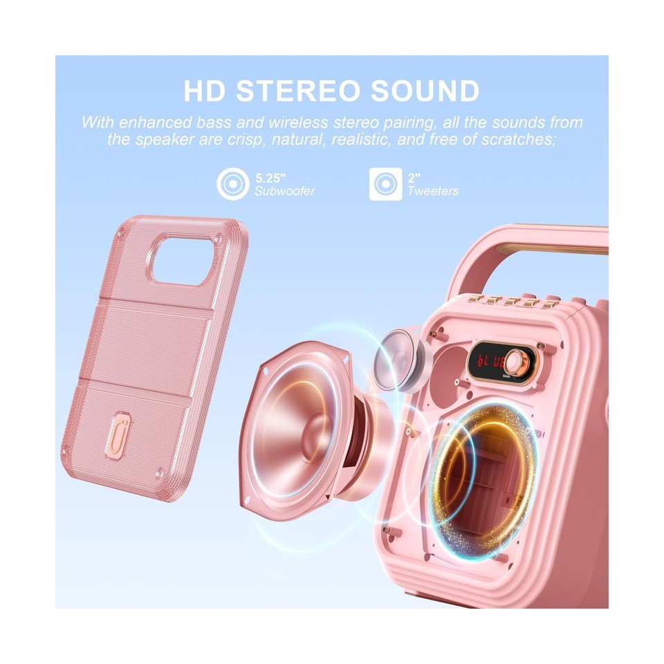JYX Karaoke Machine with 3 Wireless Mics,Pink Karaoke Speaker with