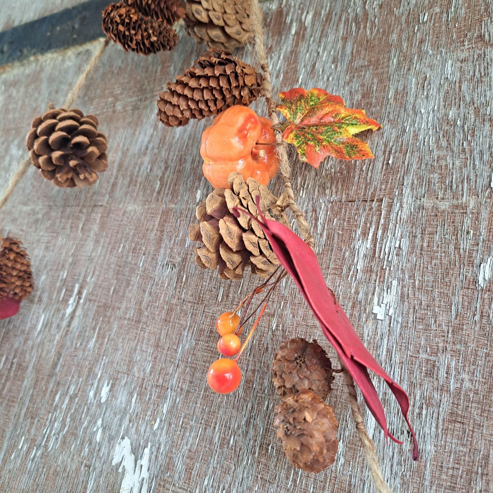 Autumn Pumpkin Pinecone Leaf Garland - 150cm - Satchville Halloween NEW