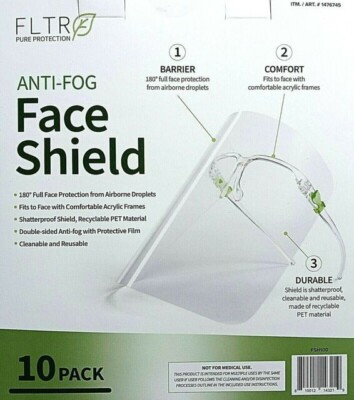 FLTR Pure Protection Anti-Fog Face Shields (10-pack) Barrier 