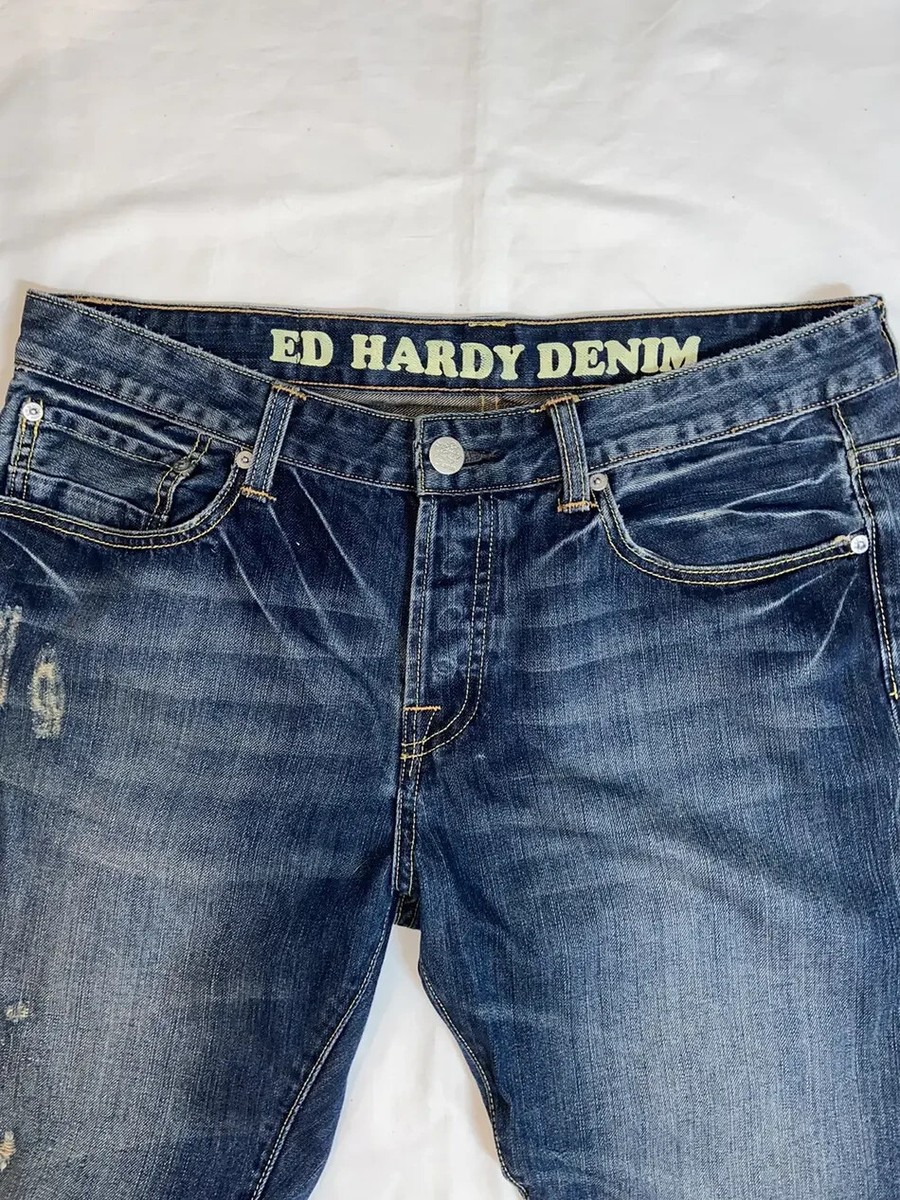 ED HARDY BY CHRISTIAN AUDIGIER VINTAGE DENIM PANTS JEANS SZ