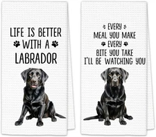 Black Lab Gifts Dog Kitchen Towels Set of 2, Black Labrador Retriever Gifts for 