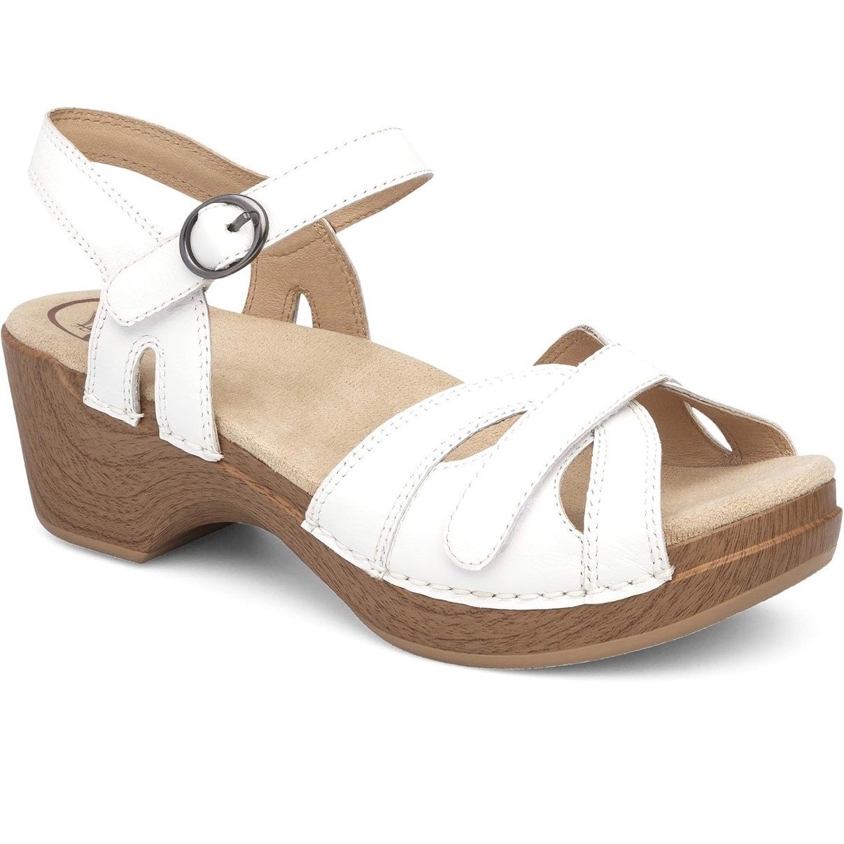 Dansko Season White Leather Wedge Sandals Womens 38 Adjustable Strap 9849012200