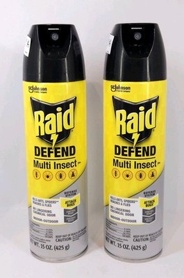 Raid Defend Multi-Insect Killer Bug Spray 15 oz Lot of 2 Ant Roach Spider Fly