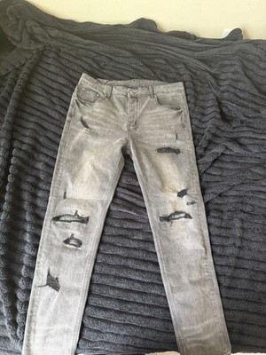 Ksubi Men's Gray Distressed Slim Skinny Jeans Light Wash Denim 5-Pocket
