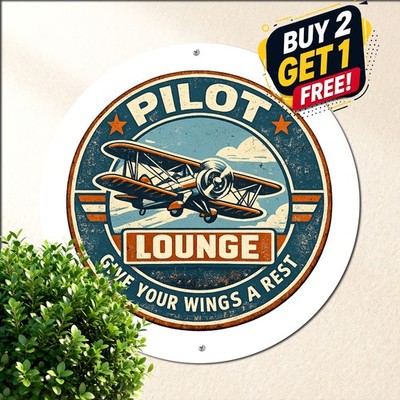 Vintage Pilot Lounge Metal Sign Retro Aviation Hangar Wall Decor Aircraft Plaque