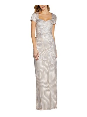 ADRIANNA PAPELL Womens Beige Open back Cap Sleeve Full-Length Gown Dress 4