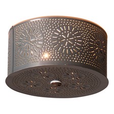 CEILING LIGHT Primitive Round Punched Chisel Pattern Country Tin Finish USA Made