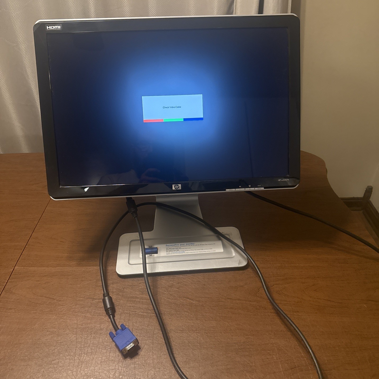 HP w2207h 22" Widescreen LCD Monitor Black Silver HDMI VGA Adjustable Stand