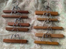 Lot x 10 Piece Set Vintage Antique Wooden Metal Pants Skirt Hangers Clamp Clip